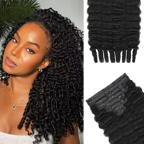 PU Burmese Curly Clip in Hair Extensions Real Human Hair 100% Brazilian Human Hair Clip Ins for Black Women With 8PCs 18Clips 120g Natural Black (PU-Burmese curly #1B, 18 Inch)