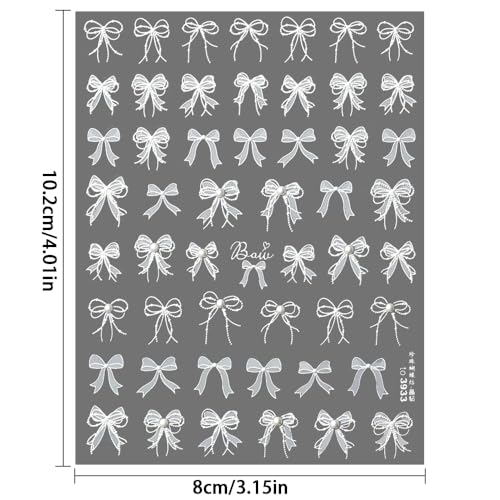 5D Embossed White Lace Bowknot Nail Art Stickers Pearl Bow Nail Stickers for Nail Art Supplies Retro Relief Bow Nail Decals Self-sdhsive Bow Stickers for Nails Ribbon Bows Nail Accessories for Women