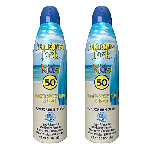 Panama Jack Kids Sunscreen Spray - SPF 50, Broad Spectrum UVA/UVB Protection, Hypo-Allergenic, PABA, Paraben, Gluten & Cruelty Free, Water Resistant (80 Minutes), 5.5 OZ (Pack of 6)