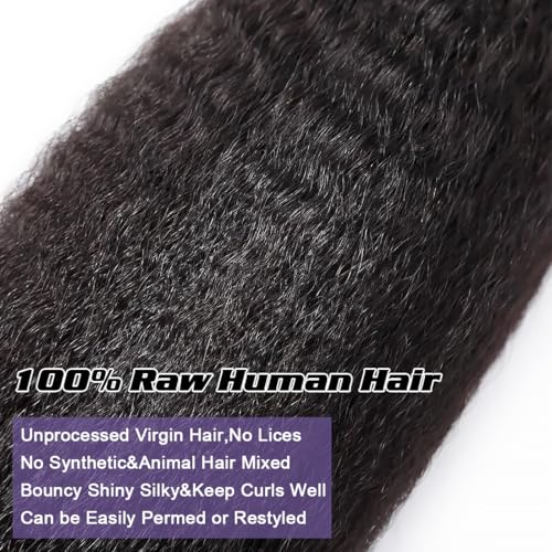 Kinky Straight Human Hair Bundles 100% Unprocessed Brazilian Virgin Hair(20 22 24 Inch)12A Silky Yaki Straight Bundles Human Hair Quick Weave for Black Women Natural Color