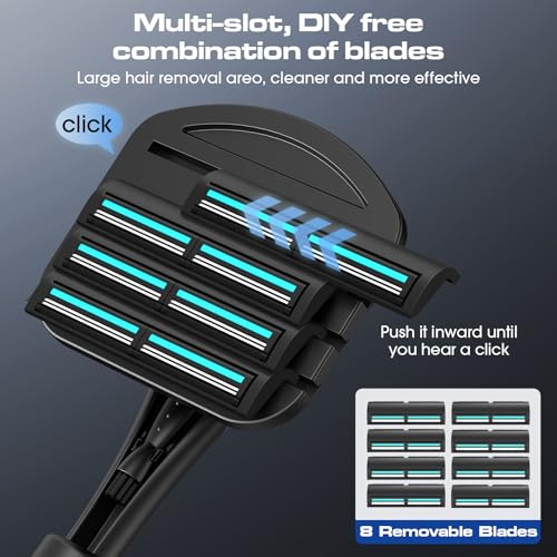 ZOMU Back Shavers for Men:Back Hair Shaver and Body Shavers for Men with Safety Blade Technology & Ergonomic DIY Long Handle, Wet or Dry Shaving-Black(Replaceable 8PCS 3.5inch Blades Included)