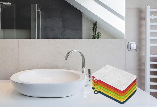 ZUPERIA Premium Bath Mitts - Pack of 12 (6 x 9 Inches) - 100% Cotton European Style Washcloths with Loop - Super Soft and Absorbent Bath Washcloths (Assorted)