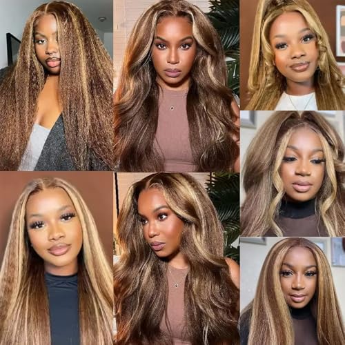 P430 Bundles Human Hair Highlight Kinky Straight Bundle 14 16 18 Inch Brown Kinky Straight 3 Bundles Brazilian Virgin Hair Extensions