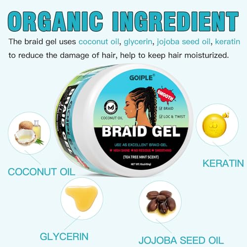 16 OZ Braiding Gel for Twist, Locs, Braids, Edge Control - Extra Hold, High Shine, No Flake, Long Lasting for Locks, Cornrows - Smooths & Tames Frizz (Tea Tree)