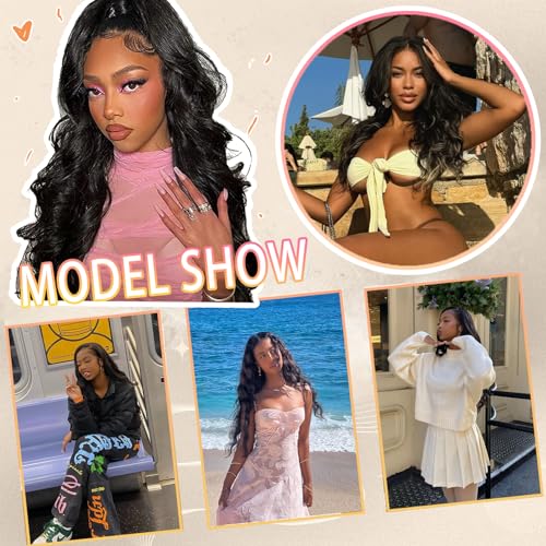 220% Density 13x6 Lace Front Wigs Human Hair 32 Inch Real Human Hair Wig 12A Body Wave HD Lace Frontal Wigs Pre Plucked Virgin Natural Black Human Hair Wig Invisilbe Hairline Tiny Knots for Women