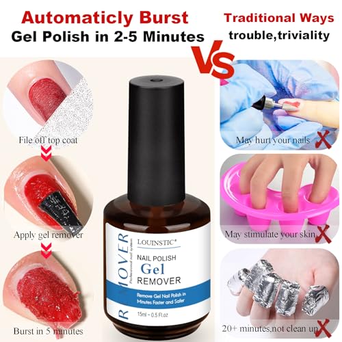 Gel Nail Polish Remover,Gel Remover for Nails No Need to Soak or Wrap, Quickly Remove Nail Polish in 2-5 Minutes, Professional Nail Remover Kit