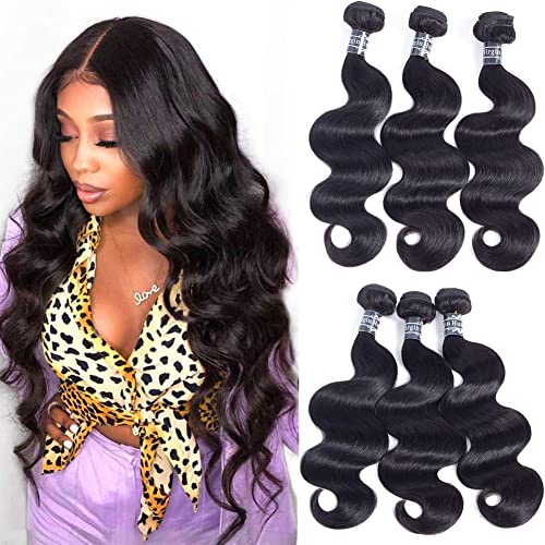 Amella Hair 8A Brazilian Body Wave Bundles - 3 Pack 100% Unprocessed Virgin Human Hair Weave - Natural Black (22, 24, 24)