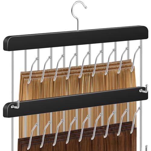 2 Pack Hair Extension Holder & Hanger ? Braiding Rack Stackable Hair Extension Storage Rack for Styling, Rotatable Wig Organizer Stand for Wigs, Hairpieces, Clip/Tape Ins and Accessories