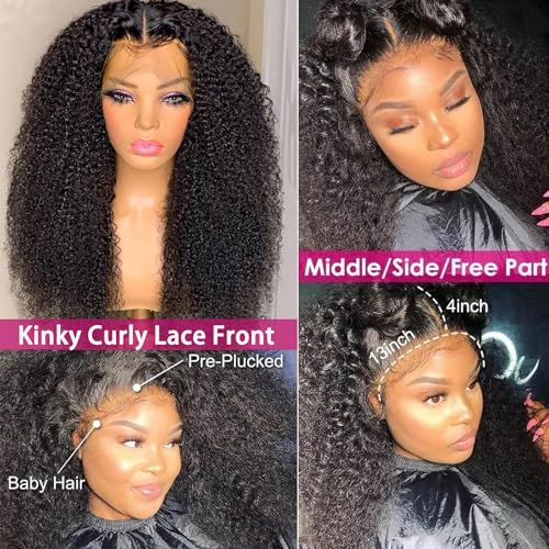 30 Inch Kinkycurly Human Hair Wig - 13x4 HD Lace Front, 180 Density, Glueless, Pre-Plucked Brazilian Virgin Hair for Black Women