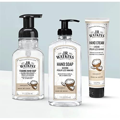 J.R. Watkins Natural Moisturizing Hand Cream, Hydrating Hand Moisturizer with Shea Butter, Cocoa Butter, and Avocado Oil, Cruelty Free, 3.3oz, Coconut, 3 Pack