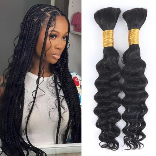 Odir 14 Inch Deep Wave Bulk Human Hair for Braiding No Weft 100% Unprocessed Brazilian Curly Braiding Human Hair Extensions Wet and Wavy Human Braiding Hair for Boho Braids 2 Bundles 100g