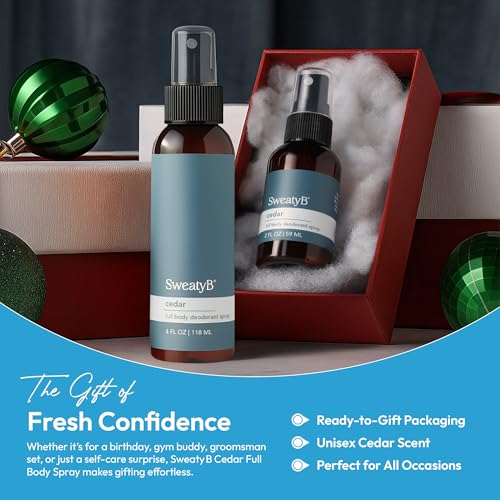 SweatyB¢ç Cedarwood deodorant for men & women - Odor Protection with cedarwood spray - Travel Size, Skin-Safe, Vegan & Made in USA - Cedar spray - 4 Oz - Pack of 2