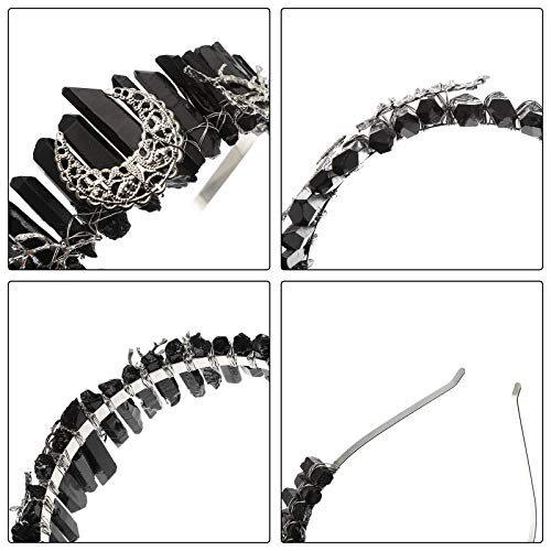 Raw Crystal Quartz Crown Headband - HAIMEIKANG Handmade Tiara Natural Stone Headband for Woman Wedding and Parties (Black2)