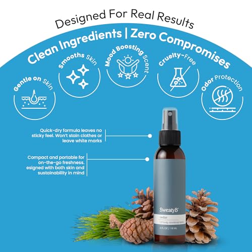 SweatyB¢ç Cedarwood deodorant for men & women - Odor Protection with cedarwood spray - Travel Size, Skin-Safe, Vegan & Made in USA - Cedar spray - 4 Oz - Pack of 2