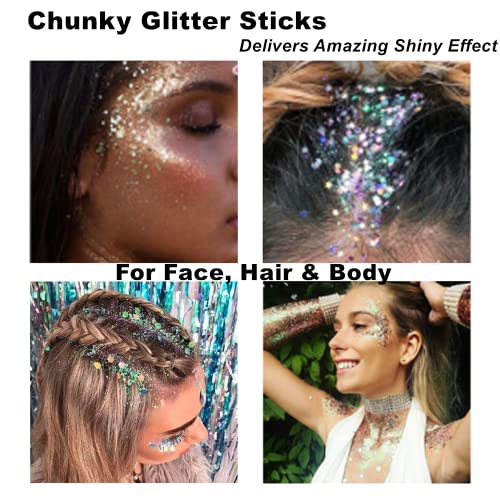 Mysense Purple Body Glitter Stick,Singer Concert Outfit Face Glitter Makeup for Women,Hair Glitter Gel for Kids,Festival Rave Pride Accessories,Mermaid Sequins Chunky Glitter Face Paint,0.56oz