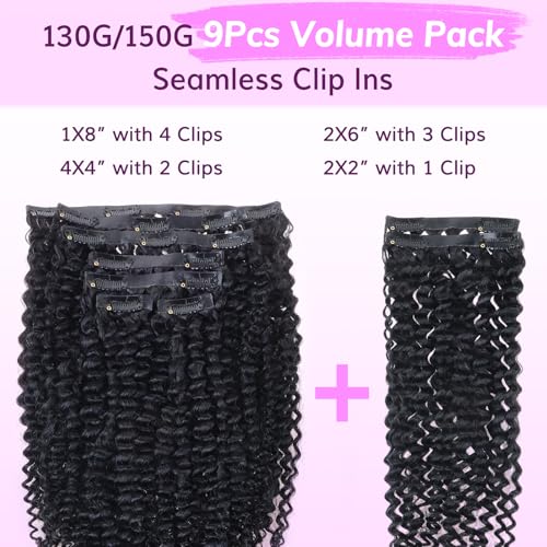 IDN BEAUTY Seamless Clip In Human Hair Real Remy Virgin Human Hair Seamless Kinky Curly Clip Ins For Black Women 150g 9Pcs 22 Inch