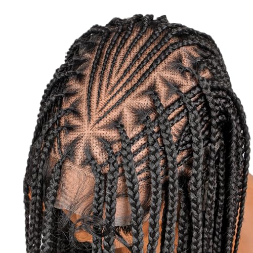SUPERNOVA Special Top Design Full Lace Box Braided Wig Handmade Knotless Braided Wigs For Black Women Synthetic Hair Boho Braids Wig Lightweight & Natural Look Baby Hair Around 36 Inch