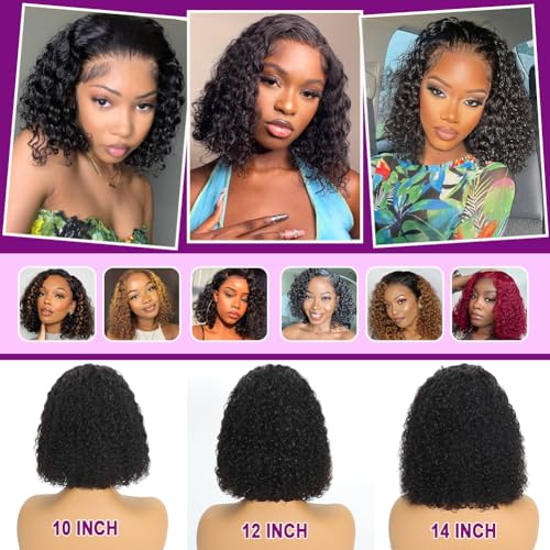 Curly Bob Wigs Human Hair 10 Inch Pre Plucked Pre Cut 5x5 HD Lace Closure Wigs for Black Women Wear and Go Glueless Wig Bob Hair Deep Wave Lace Front Short Curly Wigs 180 Density Natural Black