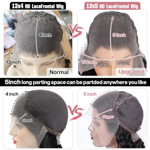 Keshon Deep Wave Frontal Wigs Human Hair 200% Density 13x5 Deep Wave Lace Front Wigs Human Hair HD Transparent Lace Frontal Wig Pre Plucked with Baby Hair Natural Color 24 inch