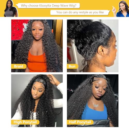 13x6 Deep Wave Lace Front Wigs Human Hair Pre Plucked 32 Inch 180 Density HD Lace Frontal Wigs Human Hair Deep Curly Wig Natural Color