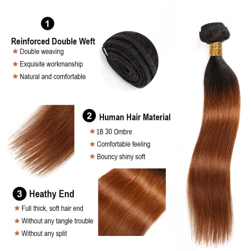 Brown Human Hair Bundles 28 30 32 Inch 1B/30 Bundle Ombre Straight Bundles Human Hair Unprocessed Brazilian Remy Hair Extensiosn Soft And Healthy Hair Weave Ombre Bundle