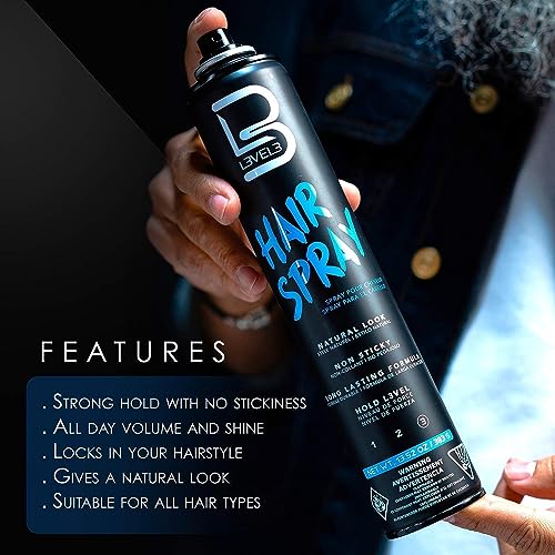 L3 Level 3 Hair Spray - Long Lasting and Strong Hold - Great for Men and Women - Level Three - Suitable for All Hair Types