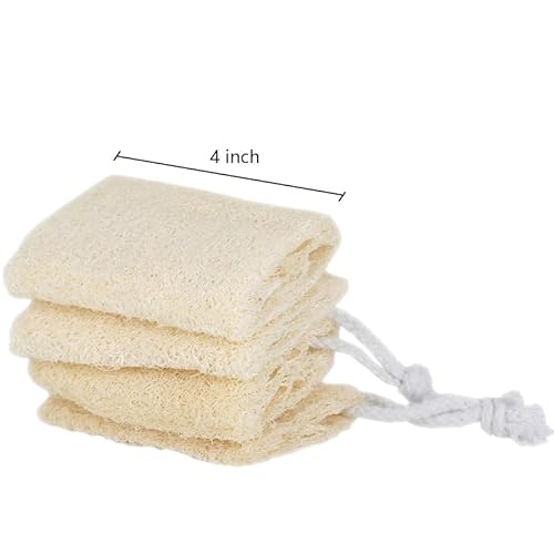 4" Natural Loofah Exfoliating Body Sponge Scrubber, Plant-Based Organic Loofa Luffa for Men & Women Skin Care Bath Shower Cleaning Back & Fac, Natural Sponges for Dishes, Pack of 4