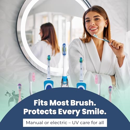 UV Toothbrush Sanitizer Holder & Cleaner with LED Clock Display & Hot Air Drying ? Wall-Mounted UV Tooth Brush Holder for Bathroom Decor, Travel Use, Rechargeable Portable Design, Fits All Brushes