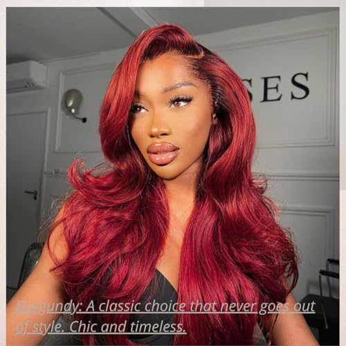 Red Burgundy 3 Bundles Human Hair Body Wave, 12A Colored 100% Unprocessed Remy Hair Soft and Bouncy Burgundy Cherry Red 99J Human Hair Wavy Bundles Sew in Double Weft Quick Weave 12 14 16 Inch