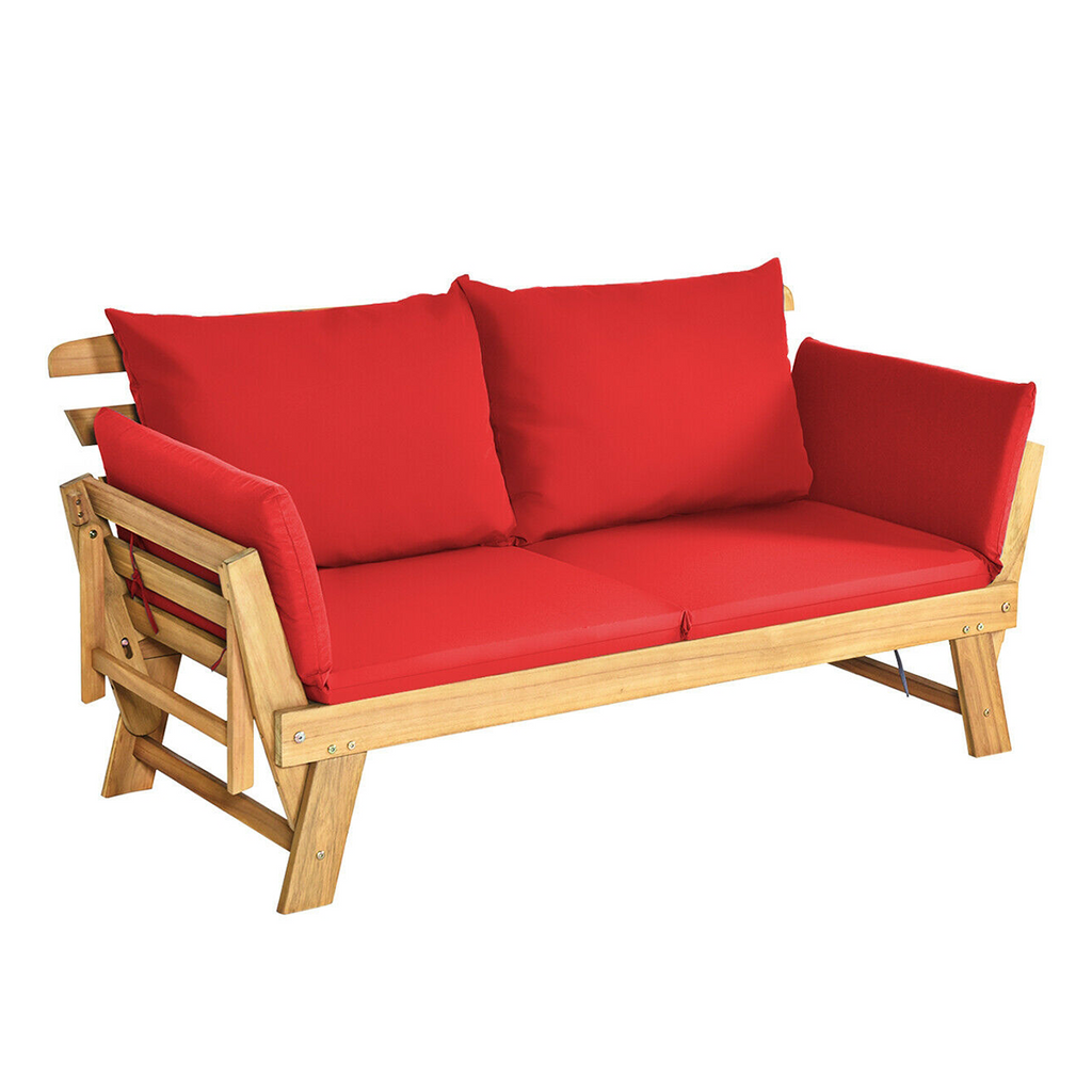 PE Rattan Patio Loveseat Sofa - Gray, Convertible