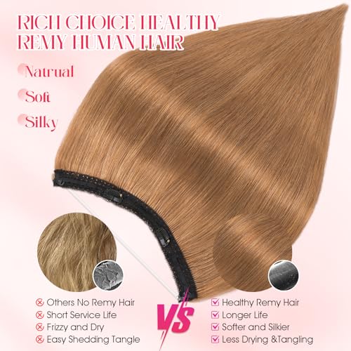 Rich Choices Real Human Halo Hair Extensions for Women Invisible Wire Hair Extensions 100% Human Remy Halo Hair 12 Inch #6 Light Brown