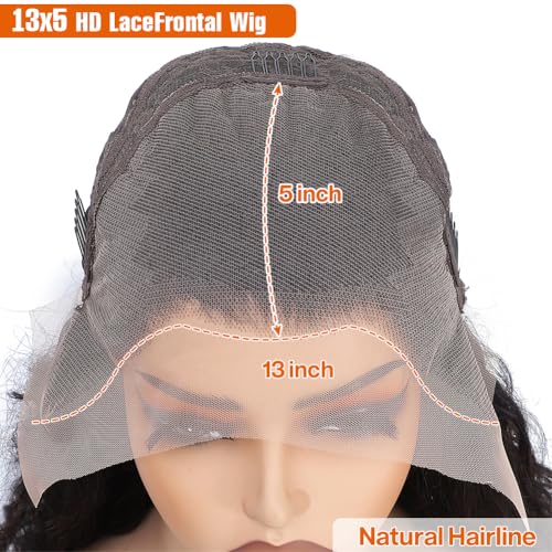 Keshon Deep Wave Frontal Wigs Human Hair 200% Density 13x5 Deep Wave Lace Front Wigs Human Hair HD Transparent Lace Frontal Wig Pre Plucked with Baby Hair Natural Color 24 inch