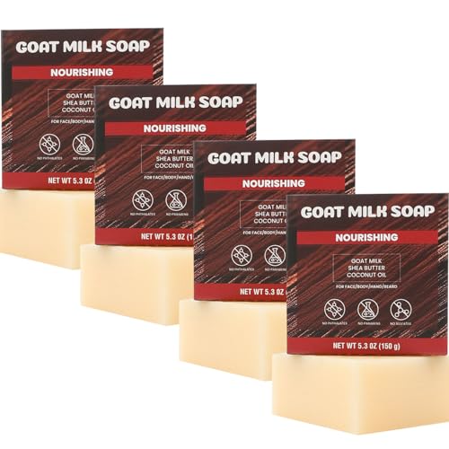 Rinse & Robust 4 Pack Men¡¯s Bar Soap Gift Set, Goat Milk Soap Bar Gift Box, Nourishing Natural Bar Soap Set for Men, No Harsh Chemicals, Includes A Lathering Net, Sandalwood Scented| 5.3 oz of 4 Bars