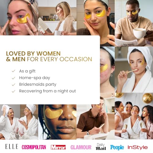 PLANTIFIQUE Gold Eye Patches for Puffy Eyes and Dark Circles 5 Pairs Under Eye Masks for Dark Circles and Puffiness Eye Gels with Collagen & Caffeine Eye Patches Gold Eye Mask Skincare