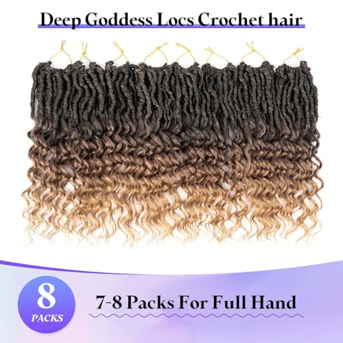 18 Inch Goddess Locs Crochet Hair 8 Packs New Soft Faux Locs Crochet Braids Deep Wave Pre Looped Hair Extensions for Black Women(3T3027/8PCS/18inch)