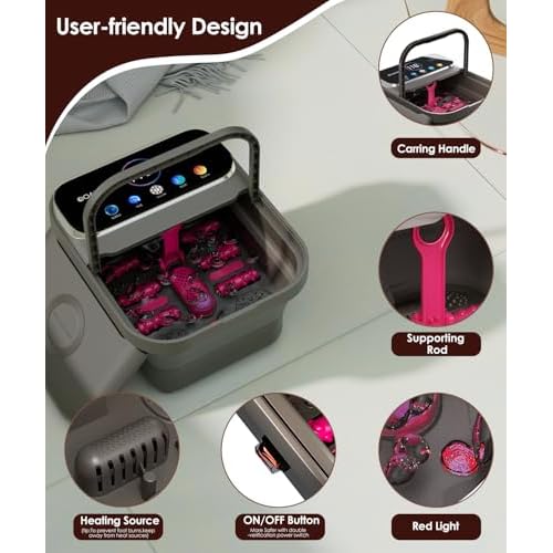 Collapsible Foot Spa with Heat, Bubble,Temp Control,Remote Control, Color Touch Screen Foot Bath Massager with 6 Massage Rollers,Foot Soaking Tub,Pedicure Foot spa for Stress Relief (Deep Grey)