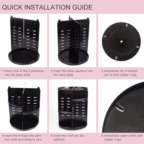 sanipoe Rotating Makeup Organizer,DIY Adjustable Spinning Holder,Foldable Cosmetic Storage Display box,Large Capacity Make up Caddy Shelf,Fits Countertop Vanity and Bathroom (Black)
