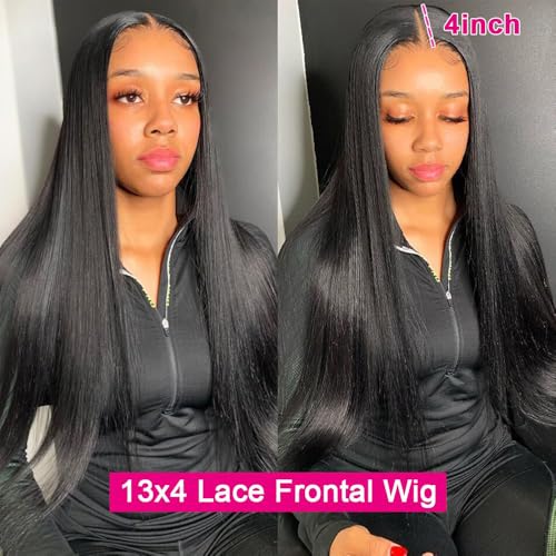 SIFULAN 13x4 Straight Lace Front Wigs Human Hair 28 Inch HD Transparent Lace Frontal Wigs Human Hair Pre Plucked 180% Density Glueless Human Wig for Women Natural Color