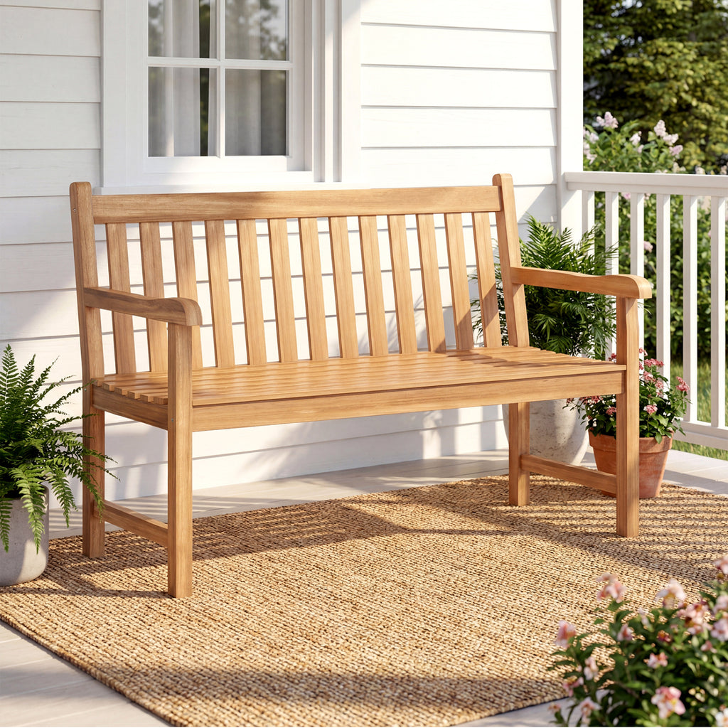 51/62inch Teak Outdoor Porch Bench 3-Seat Solid Wood Garden Patio