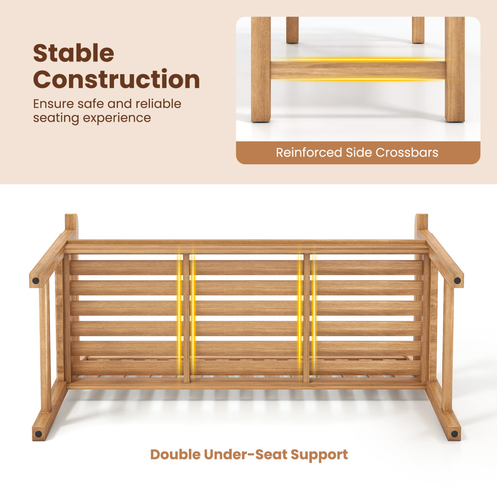51/62inch Teak Outdoor Porch Bench 3-Seat Solid Wood Garden Patio