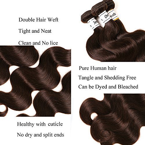 Dark Brown Body Wave Bundles Human Hair Brazilian Body Wave Hair Extensions Sew In 9A Grade Virgin 100% Unprocessed Remy Human Hair Weave Extensions(Body 2#, 20 22 24inch)