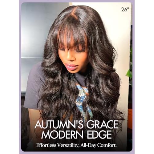 LUVME HAIR 7x6 HD Lace 2.0 Upgrade All-Day Comfort Wig with Bangs 200% Density Hair PartingMax Lace Wigs Loose Body Wave Lace Front Wigs Human Hair Pre Cut Plucked Lace Frontal Glueless 16 Inches