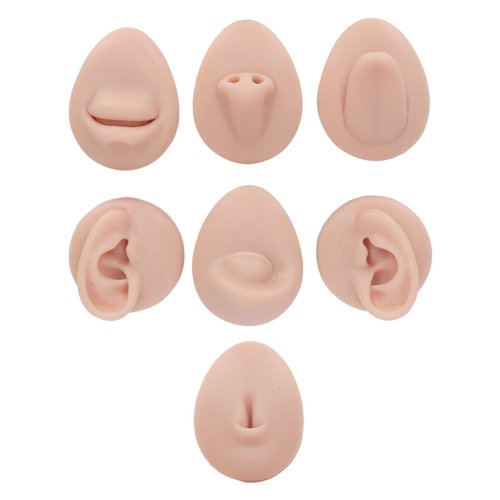 Ear Piercing Kit， Nose Tongue Model, 3D Flexible Simulation Ear Model Body Piercing Practice Model Silicone Nose Safety Pierce Tool for Novice (Medium Skin Color)