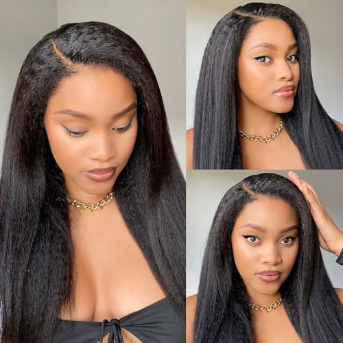 360 Lace Front Wigs Human Hair Pre Plucked Bleached Knots 180% Density Kinky Straight Human Hair Wig with 4C Curly Edges Hairline 360 HD Full Lace Frontal Wig Human Hair (20inches)