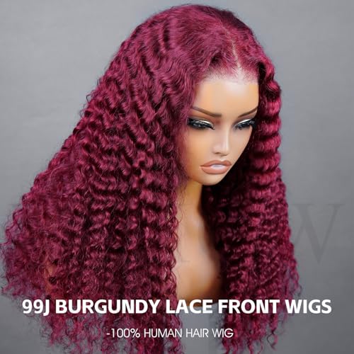 V SHOW 99J Burgundy Lace Front Wigs Human Hair 180% Density Deep Wave 7x5 HD Lace Closure Wig Human Hair Wine Red Glueless Wigs Human Hair Pre Plucked Pre Cut Burgundy Wig 20 Inch