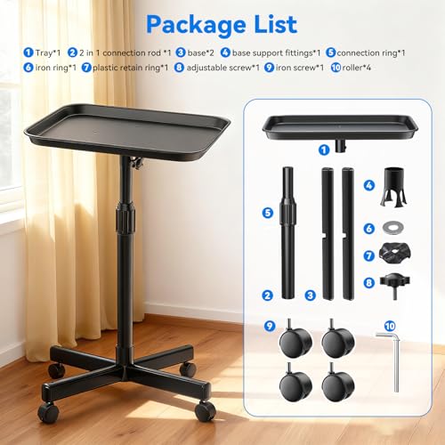 Salon Tray on Wheels,Premium Aluminum Tattoo Tray Rolling Tray with Adjustable Height,Salon Trolley Hairdresser Cart Suitable for Clinic,SPA,Dental