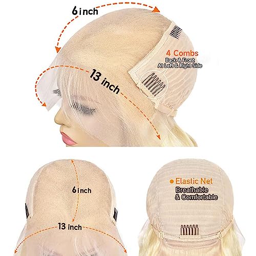 613 Lace Front Wig Human Hair Body Wave Blonde Wig Human Hair Pre Plucked With Baby Hair 180% Density for Women (34 Inch)