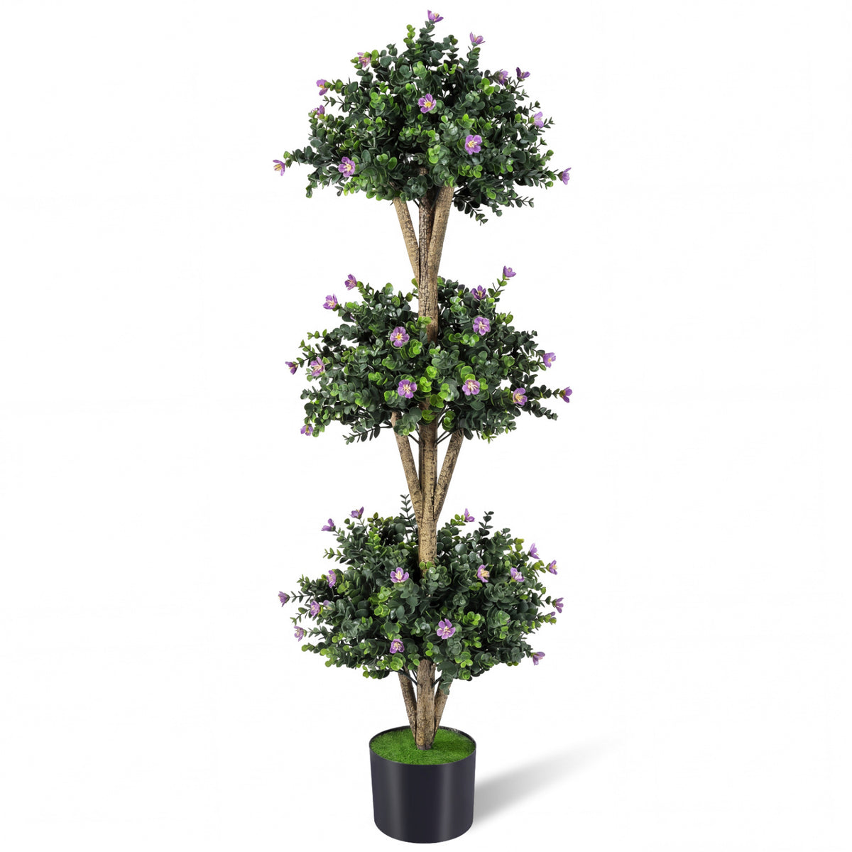 Artificial Triple Ball Boxwood Topiary Tree - Purple with 59 Blossoms, 51 Inch