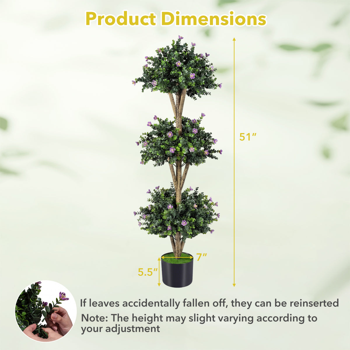 Artificial Triple Ball Boxwood Topiary Tree - Purple with 59 Blossoms, 51 Inch