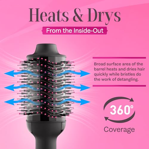 Asani Hair Dryer Brush - 4-in-1 Blow Dryer with Comb, Curling & Hot Hair Straightener Brush - Round Blowout Straightening Brush with Anti-frizz Ceramic Titanium Barrel for All Hair Types (120V)